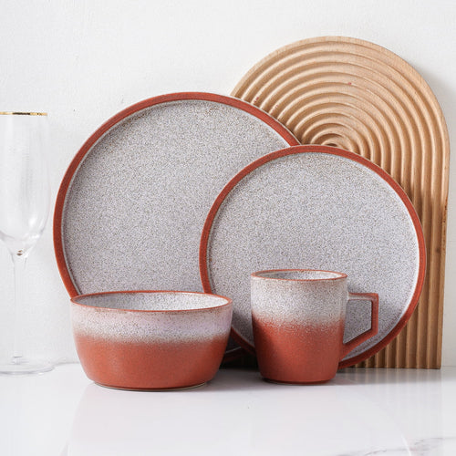 32-Piece Red Stoneware Dinnerware Set T29412