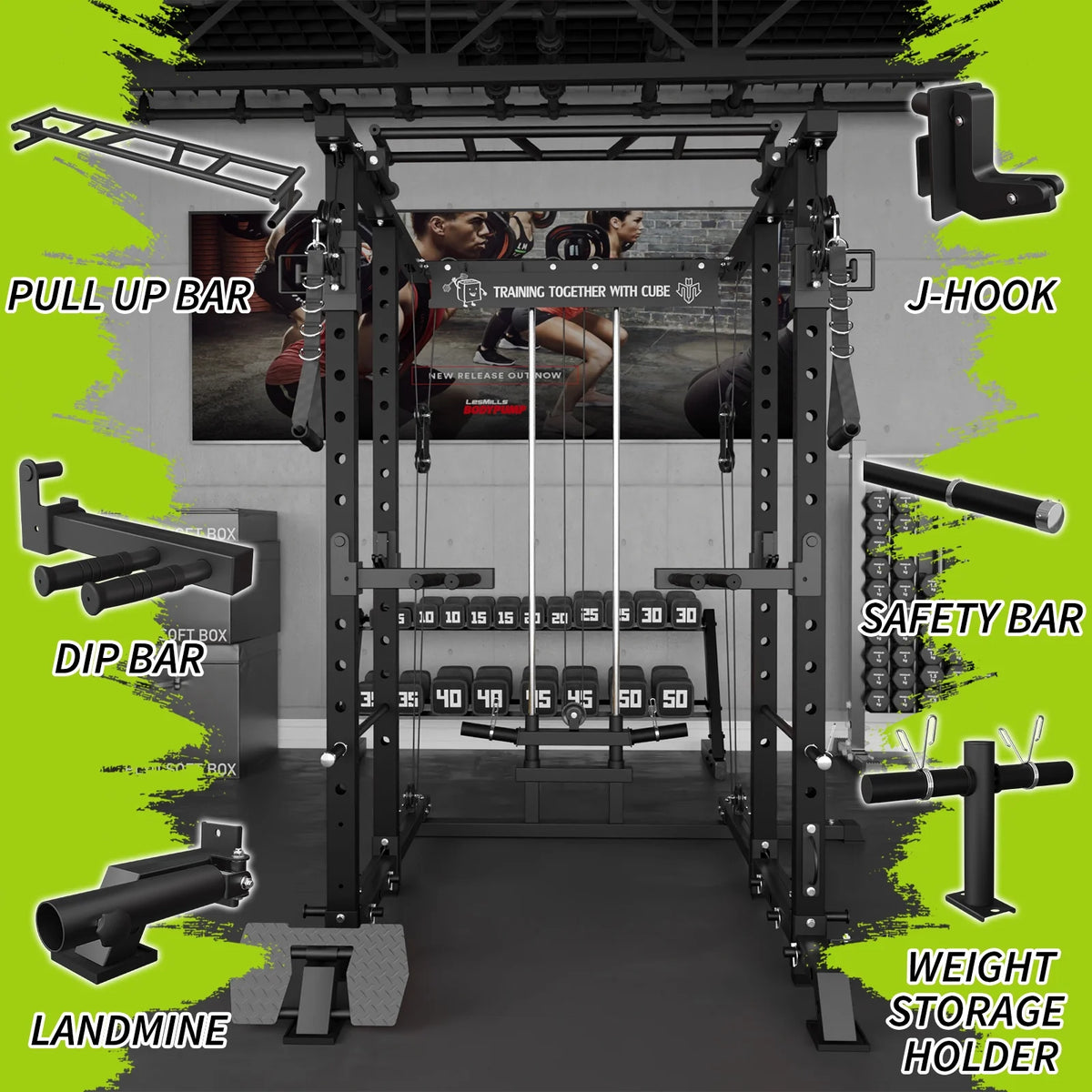Power Rack Cage with Cable Crossover Machine J2689