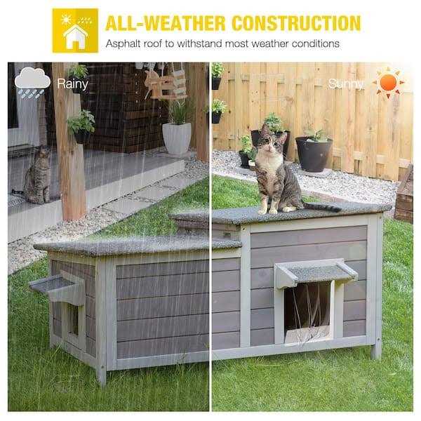Feral Cat Shelter 2-Room Outdoor Cat House R1746