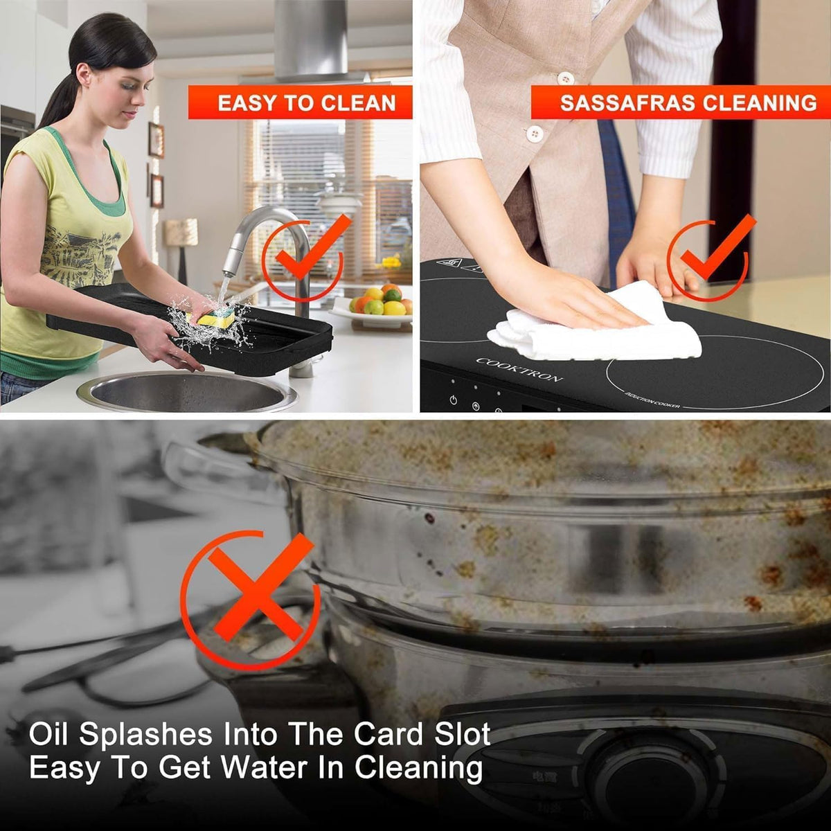 Induction Cooktop 2 Burner with Removable Iron Cast Griddle Pan Non-stick S951