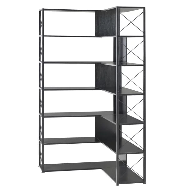 7-Tier L-Shaped Corner Bookcase with Metal Frame D3159