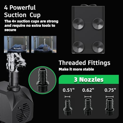 550 GPH 30W Quiet Submersible Water Pump with 3 Nozzles J356