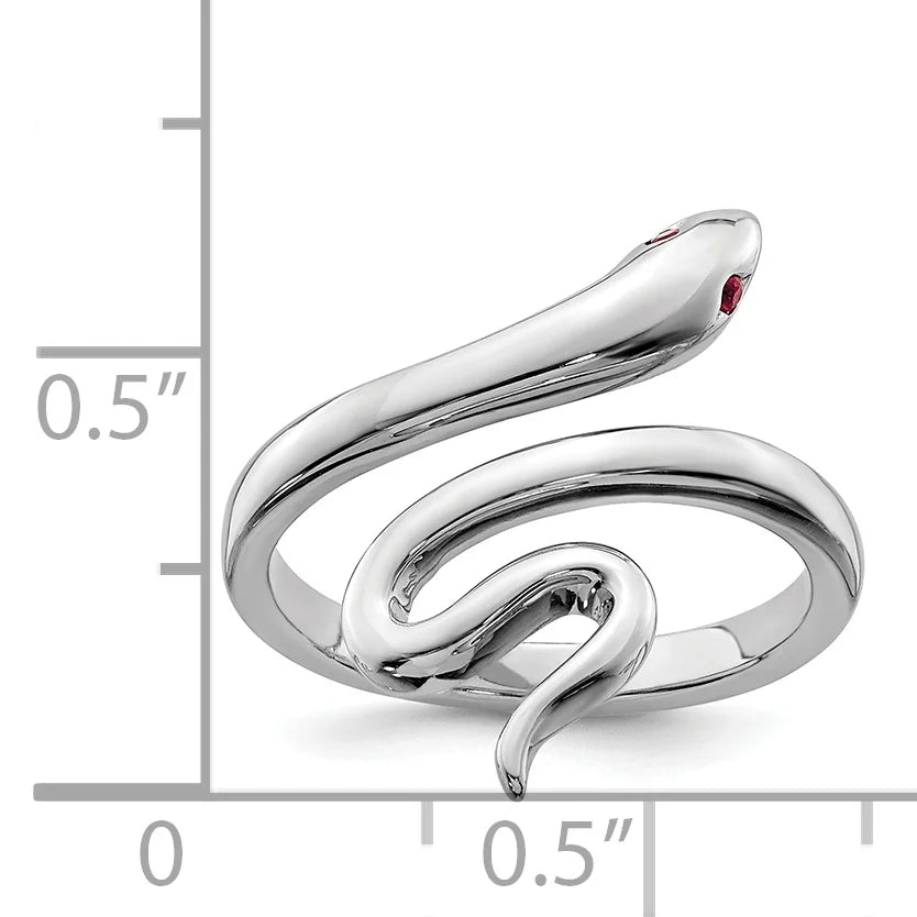 Sterling Silver Rhodium-plated Snake Toe Ring with Synthetic Ruby V96520