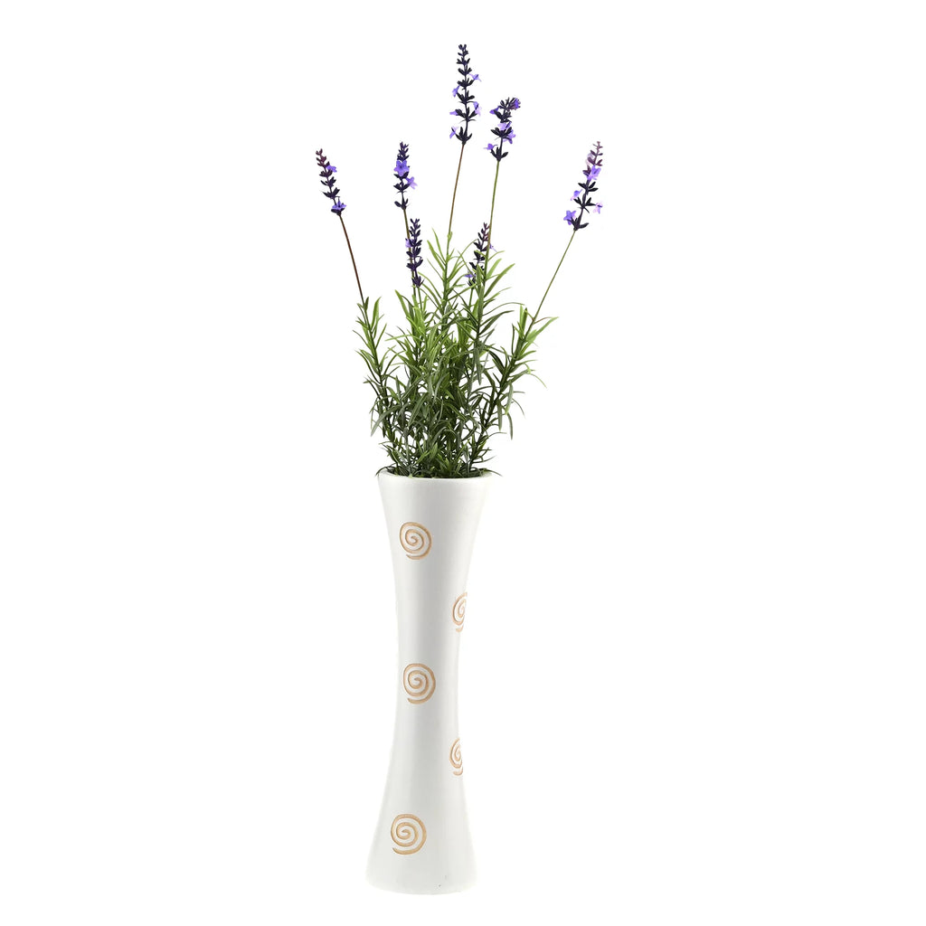 White Carved Spiral Mango Wood Flower Vase Q5893
