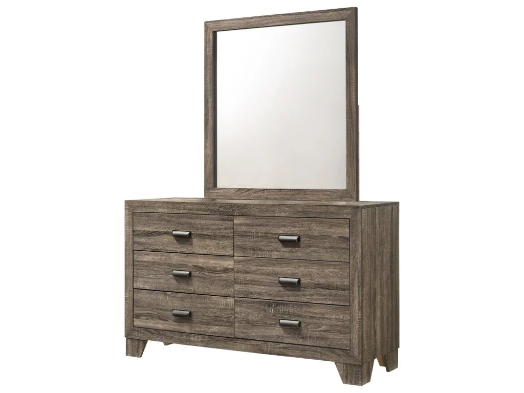 6Pc Queen Size Panel Bed Dresser Mirror Nightstand Chest Set Wooden Gray W456892