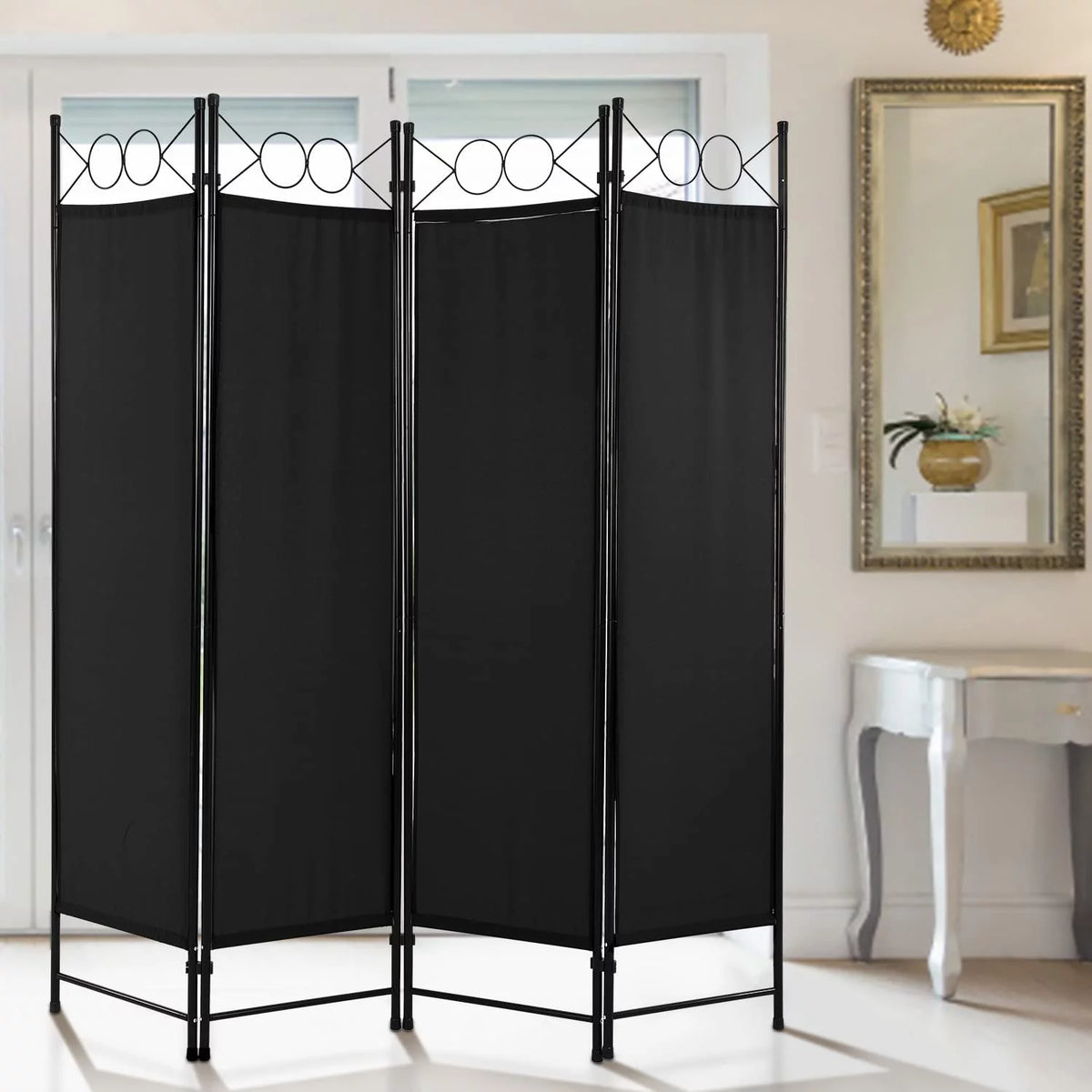 Folding Privacy Screen 4 Panel Steel Frame Room Divider B893792