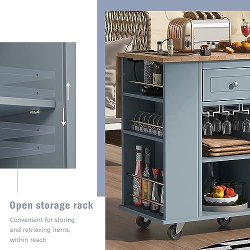 Wood Kitchen Island Cart with Locking Wheels and Wine Rack I65597