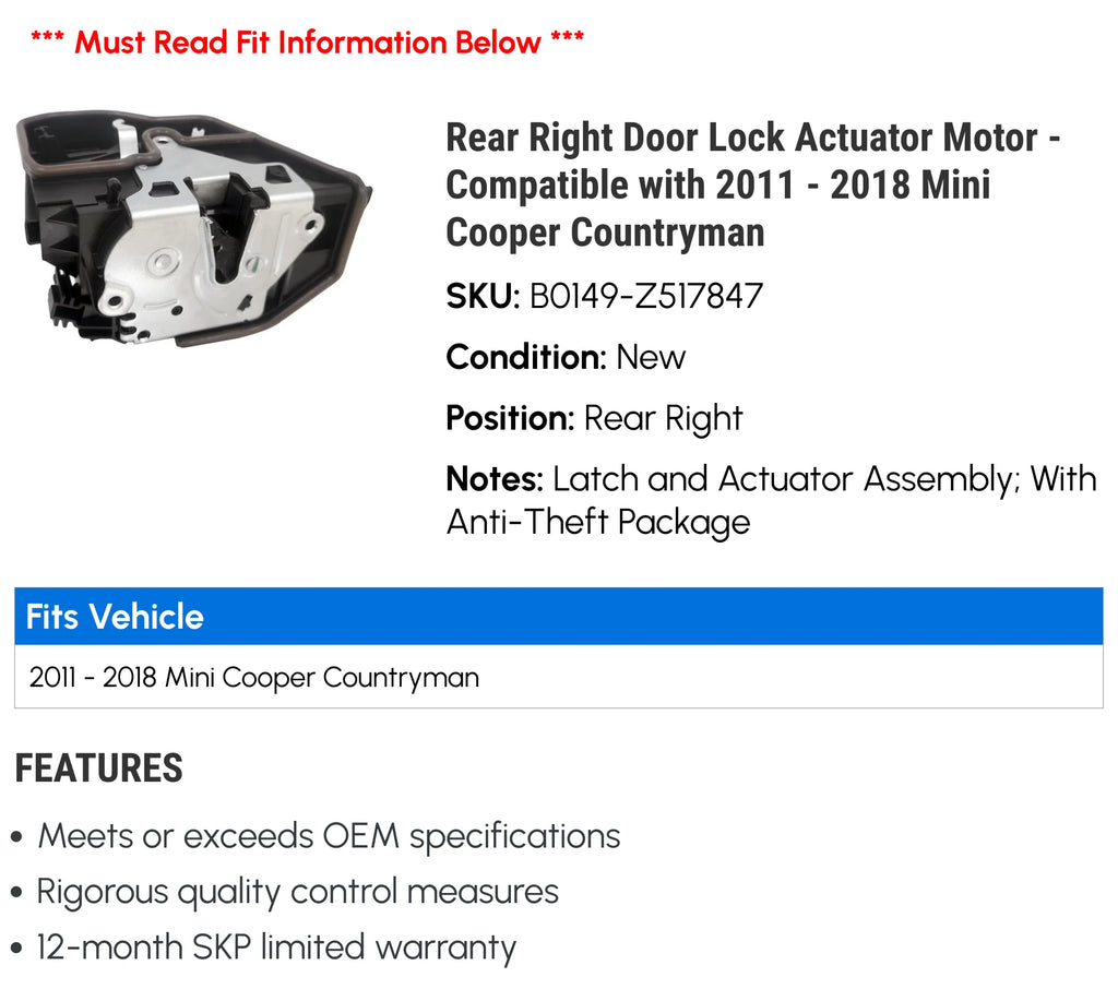 Rear Right Door Lock Actuator Motor I76923