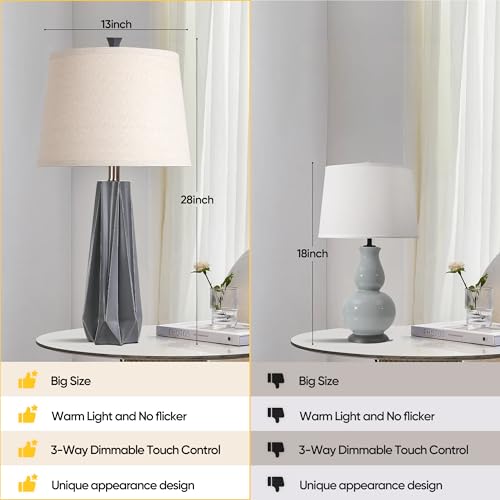 3 Color Temperature Table Lamps Set of 2 Linen Shade Y8048