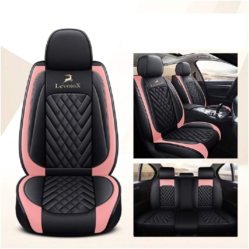 Black-Pink 5 Seats Full Set Car Seat Covers T6197