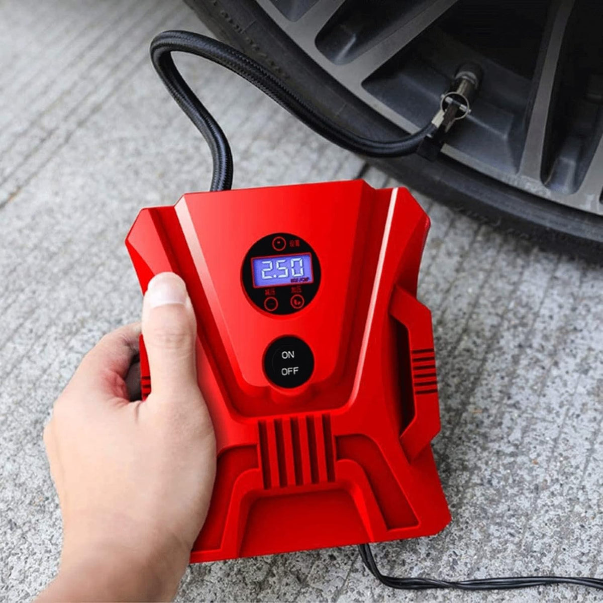 Portable 12V Tire Inflator Air Compressor Electric Air Pump with Tool Box K985284