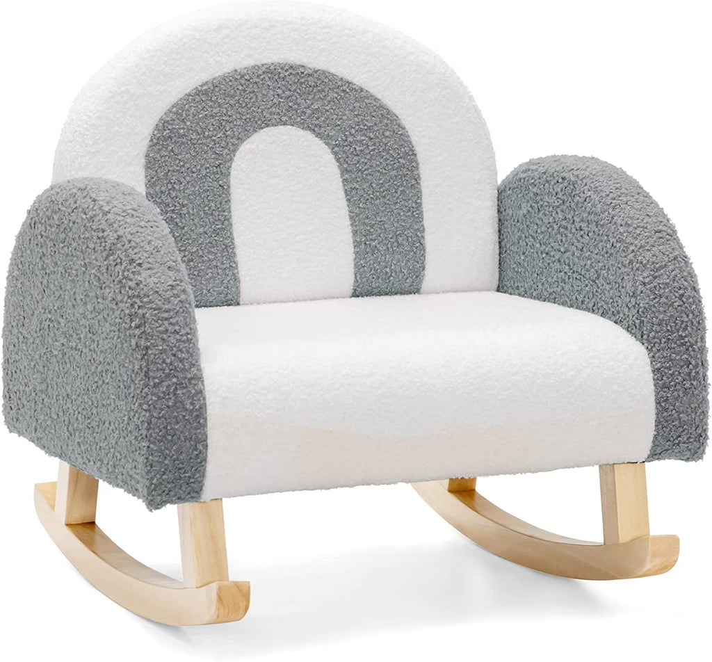 Grey Toddler Rocking Chair with Solid Wooden Frame A64360
