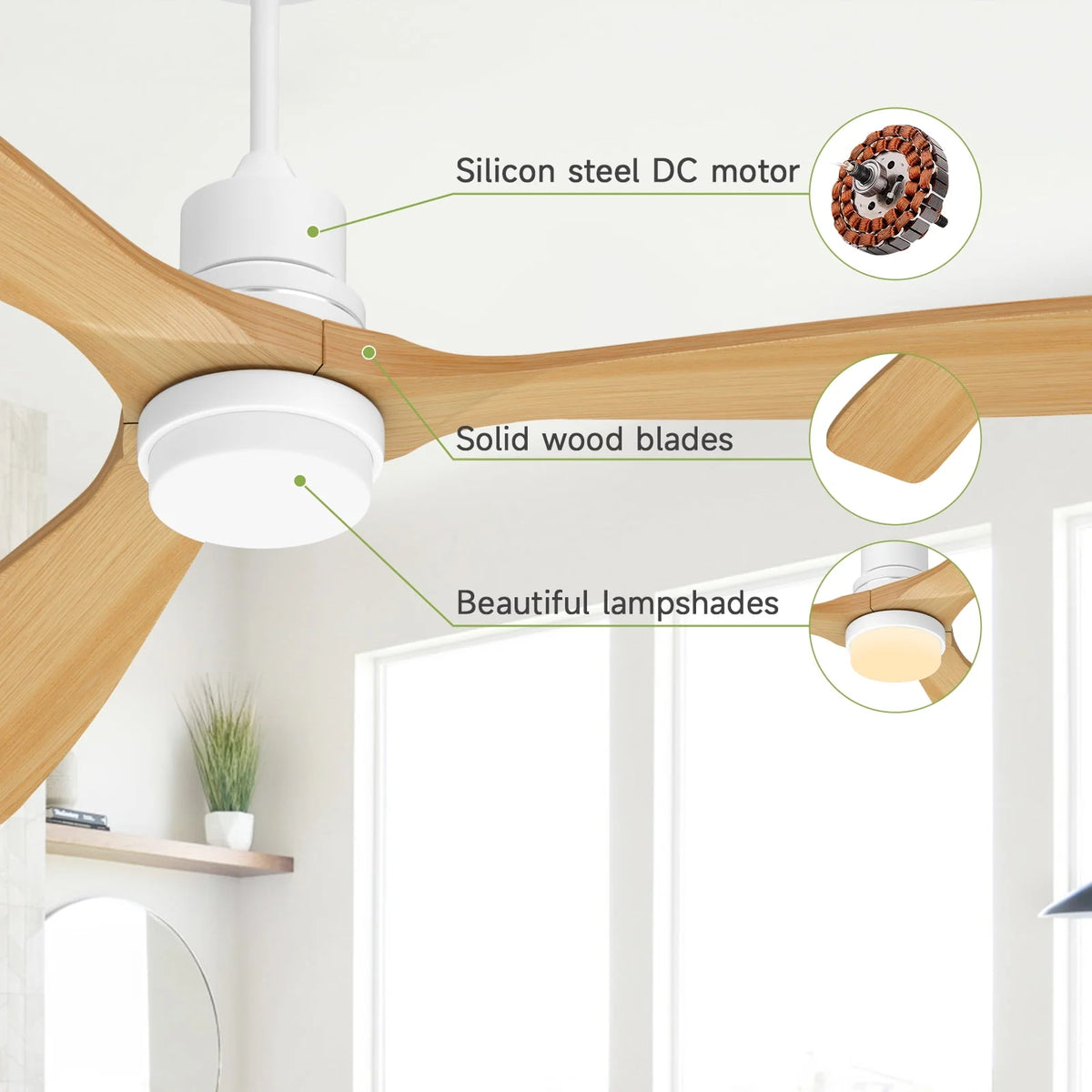 52'' White Ceiling Fan with Light and Remote Control W45386