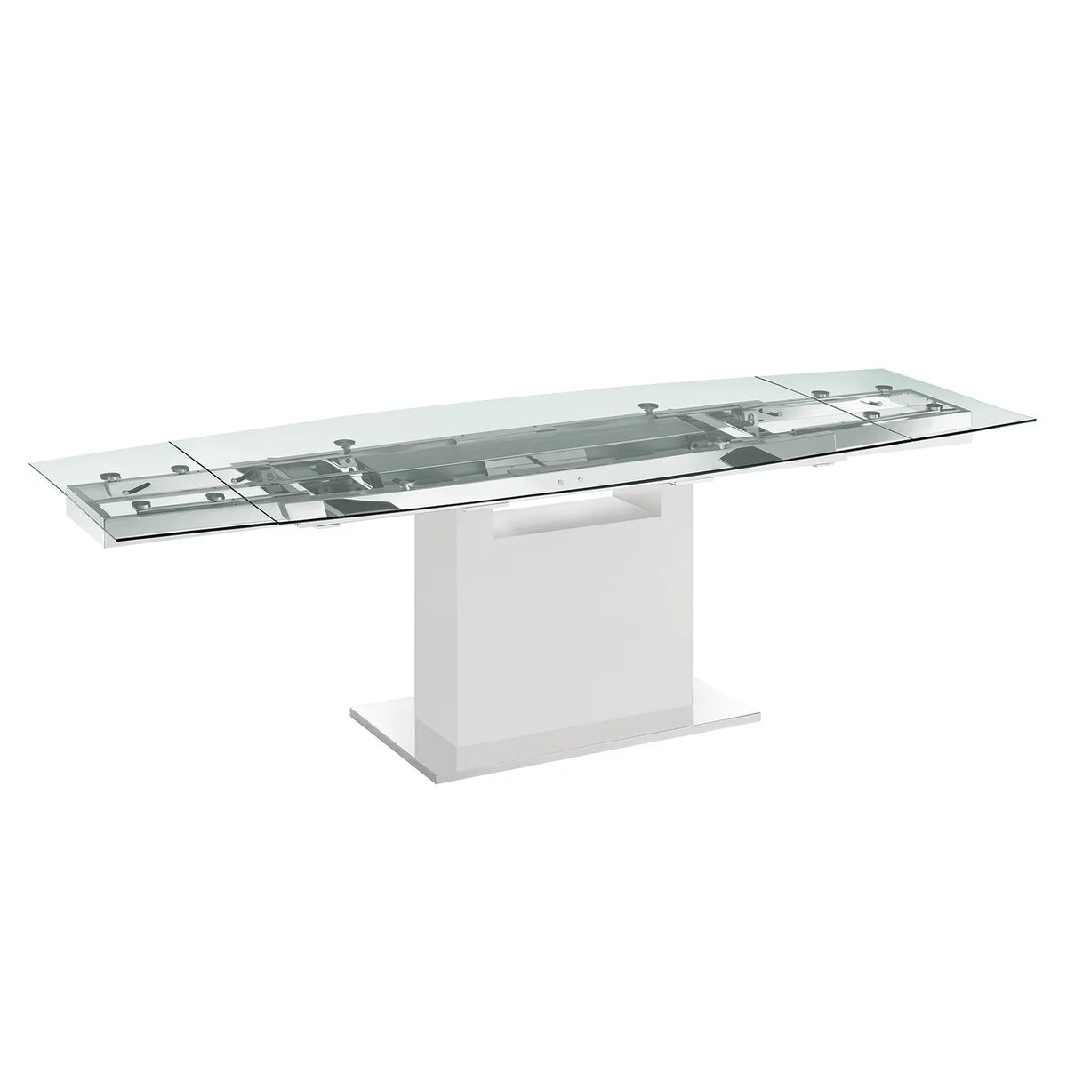 Clear Glass Dining Table with High Gloss White Lacquer Base C1899