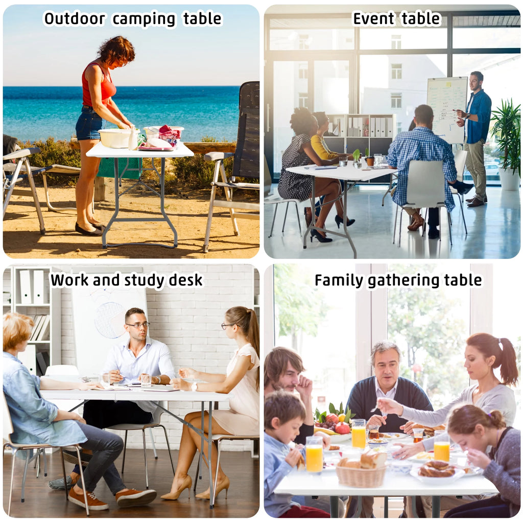 6FT Fold-in-Half White Portable Folding Table S9694