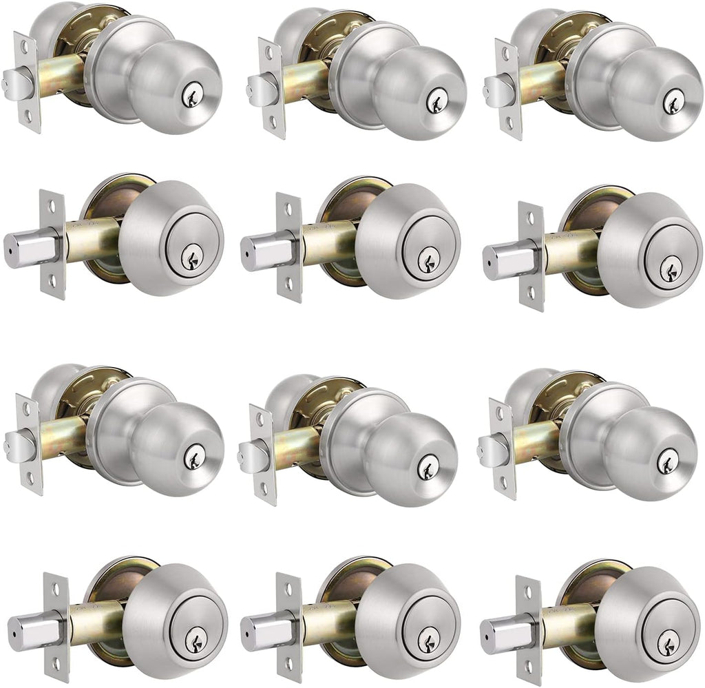 Entry Door Knobs with Single Cylinder Deadbolt, Satin Nickel Finish, Pack of 2 Y255978