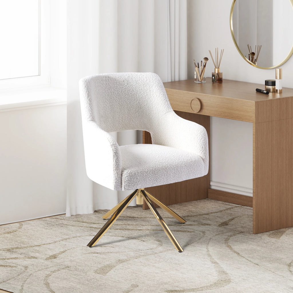 Cream Boucle Fabric Upholstered Swivel Accent Chair S507382