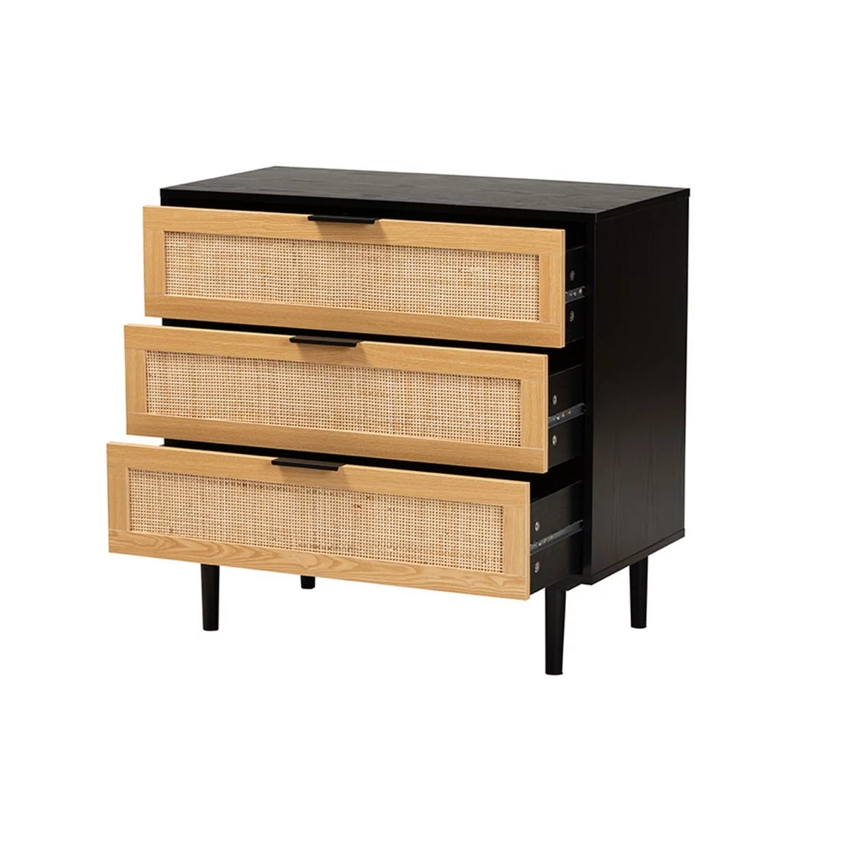Espresso Brown Wood and Rattan 3-Drawer Dresser Z28758
