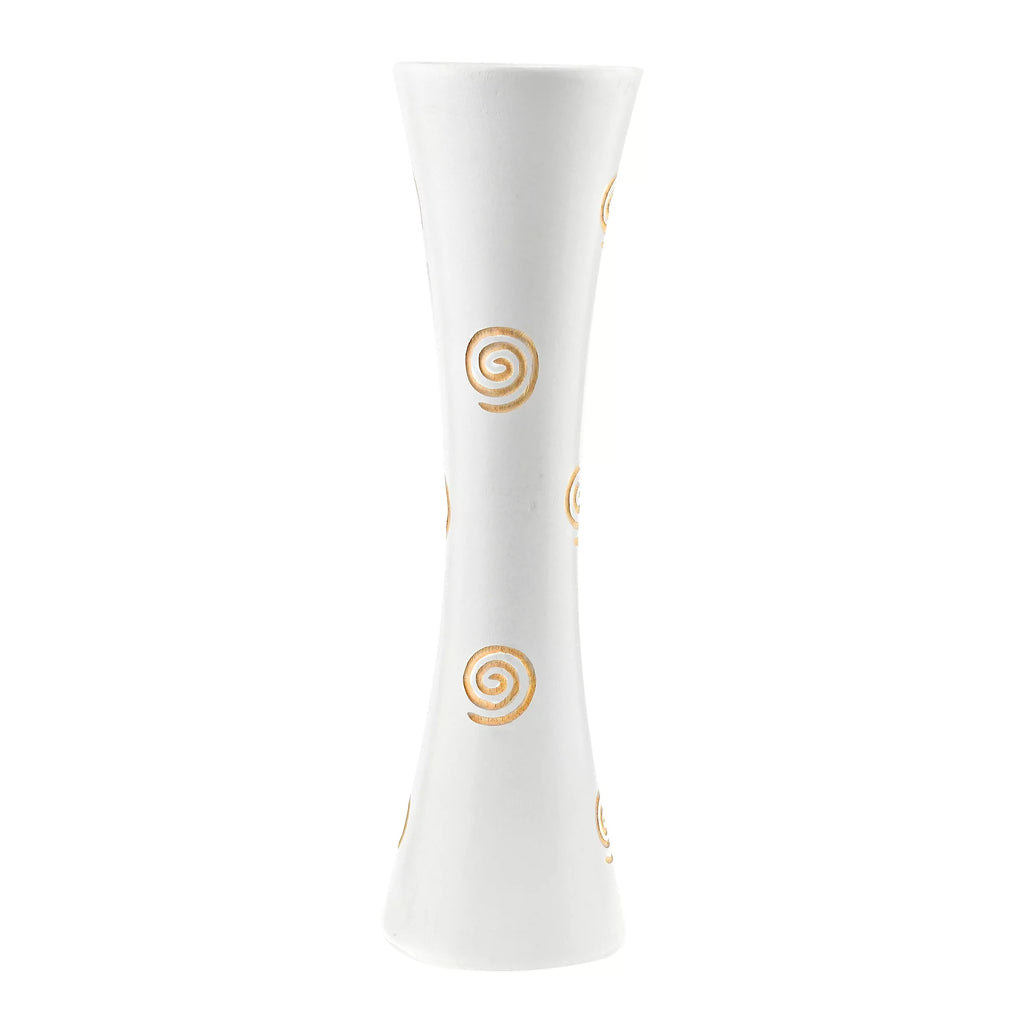 White Carved Spiral Mango Wood Flower Vase Q5893