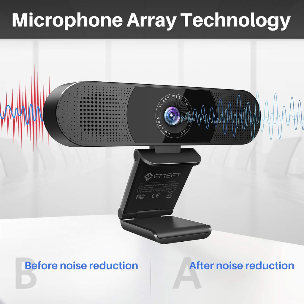 3 in 1 Webcam with Microphone, 2 Speakers, 4 Built-in Omnidirectional Microphone Arrays, 1080P E956