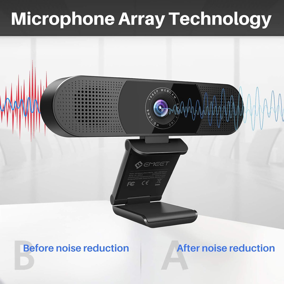 3 in 1 Webcam with Microphone, 2 Speakers, 4 Built-in Omnidirectional Microphone Arrays, 1080P E956