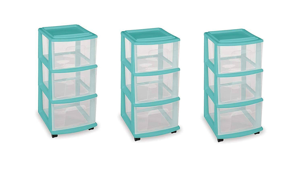 3 Drawer Medium Cart with Casters, Grey, Set of 3 E311