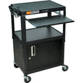 Adjustable Height Steel A/V Cart with Keyboard Shelf and Cabinet, Black J60191