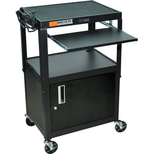 Adjustable Height Steel A/V Cart with Keyboard Shelf and Cabinet, Black J60191