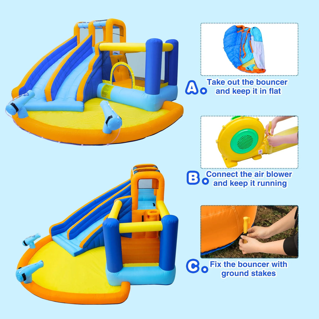Kids Inflatable Water Slide Bouncer with Pool and Climbing Wall A5564