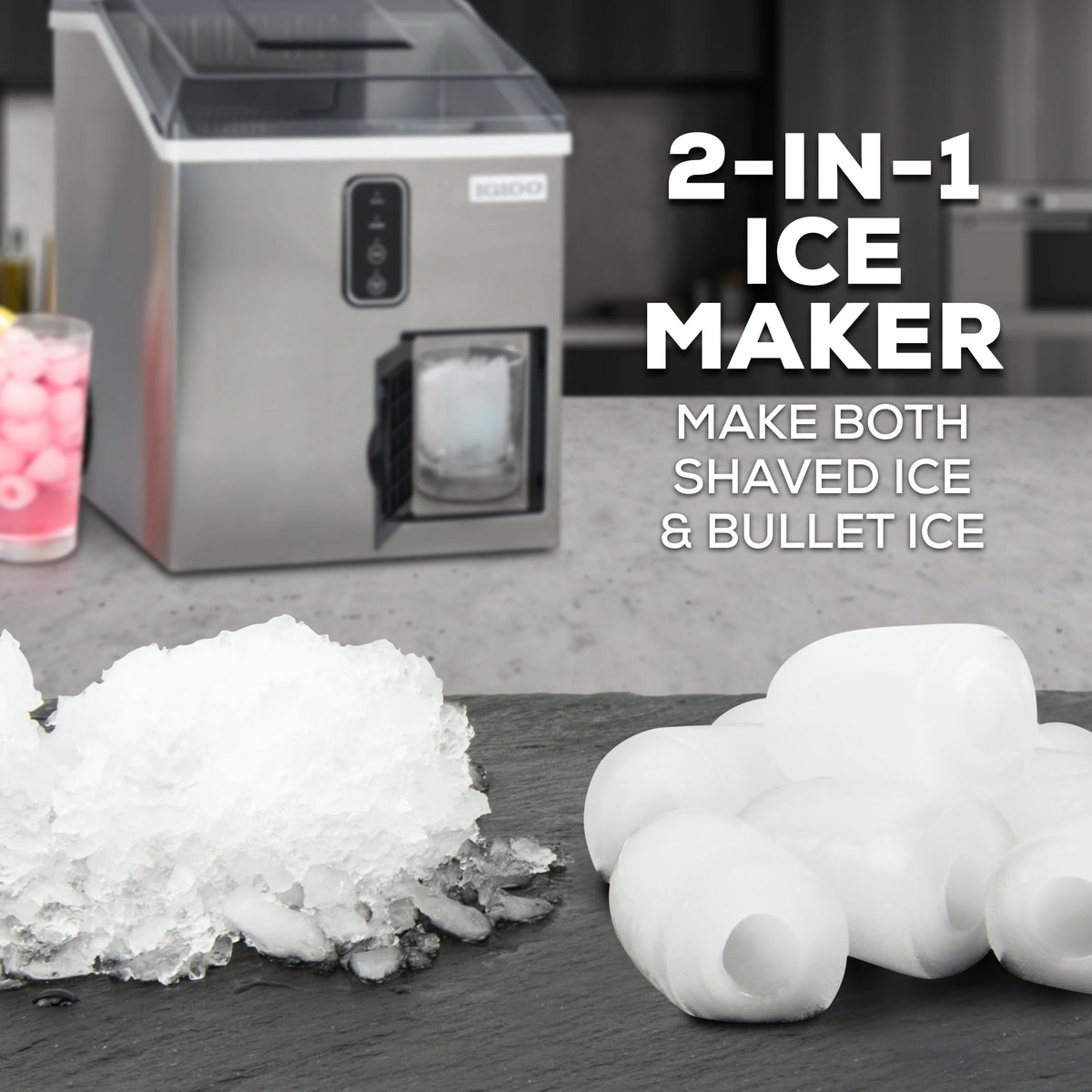 44 lb Stainless Steel Ice Maker and Ice Shaver L112032