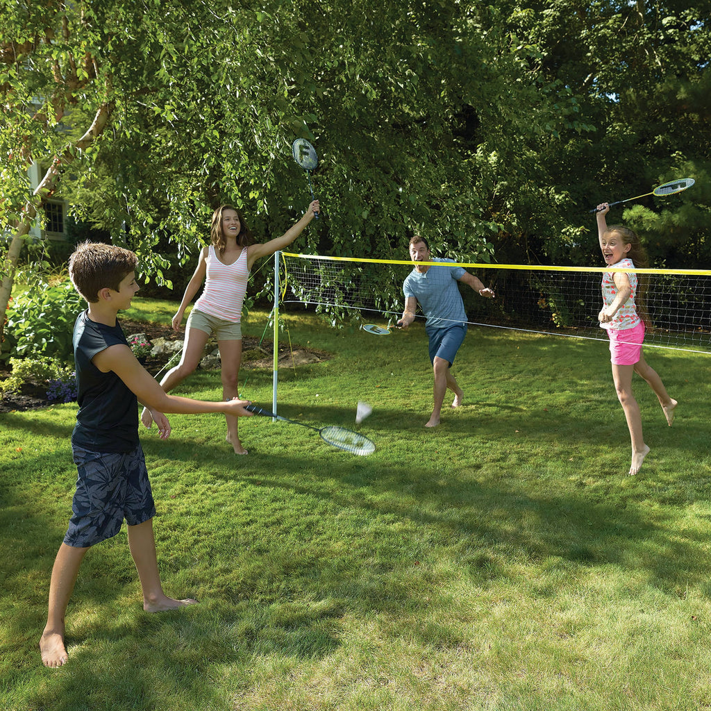 Badminton Net Family Set with 4 Steel Rackets and 2 Birdies A7168