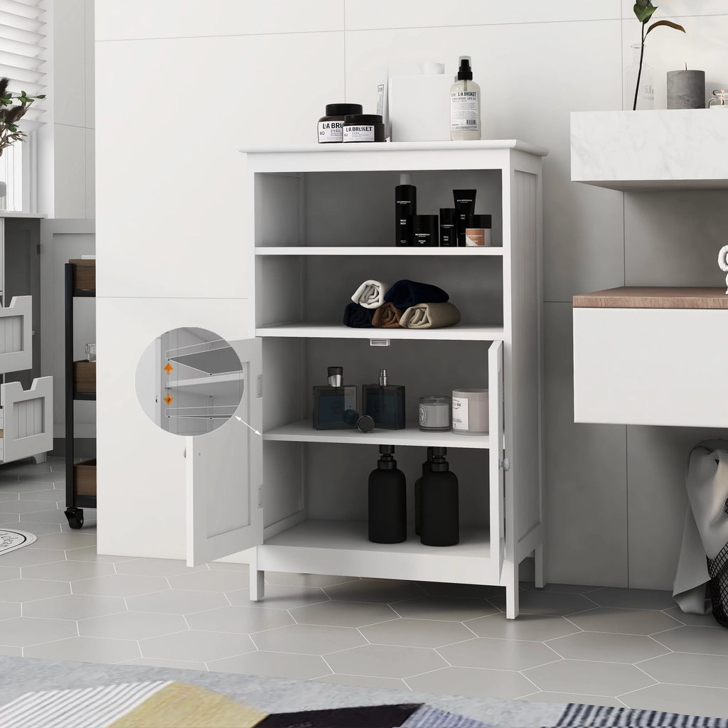White 2 Door 2 Shelf Wood Bathroom Floor Cabinet M908
