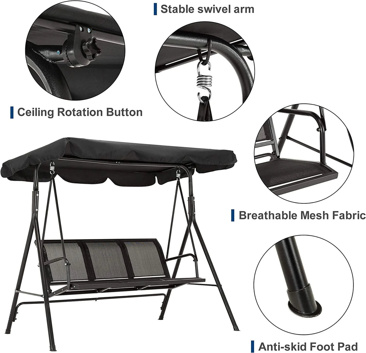 Dark Grey 3-Person Canopy Swing Chair L35715