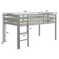 Twin Wooden Low Loft Bunk Bed with Guard Rail and Ladder B646