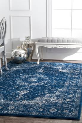 Dark Blue Vintage Persian Area Rug 5' Round I96290
