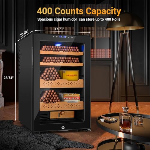 70L 400 Counts Thermostatic Cooling Humidor Cabinet with Cedar Wood Shelves O1929