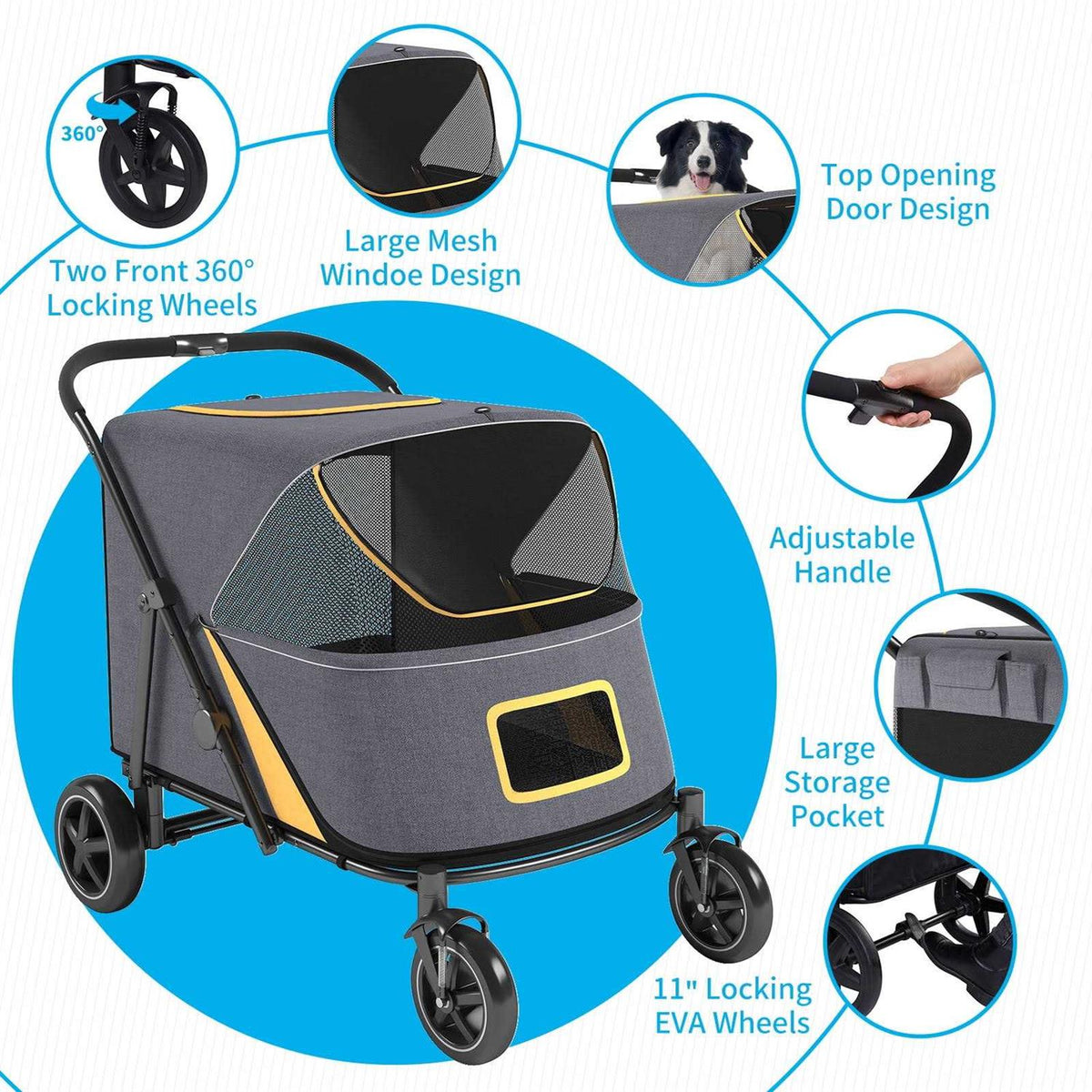 Pet Stroller with Brakes and Storage Pocket C2409
