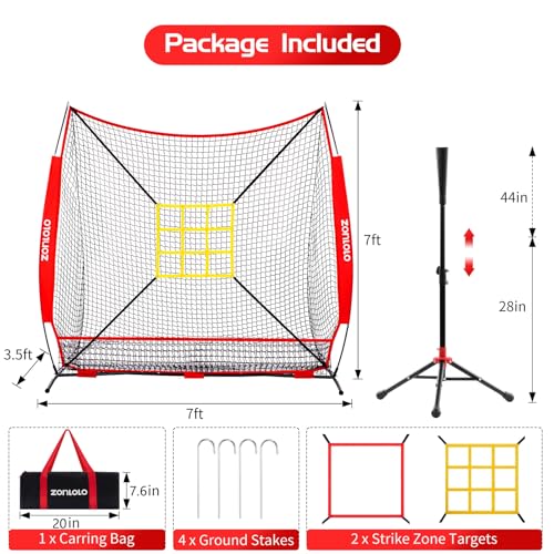 7x7 ft Baseball Net with Batting Tee and Carry Bag W190