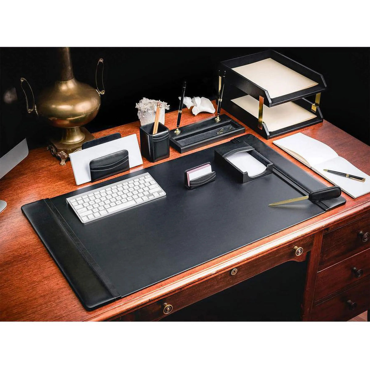 Black Leather 10-Piece Desk Set X277292