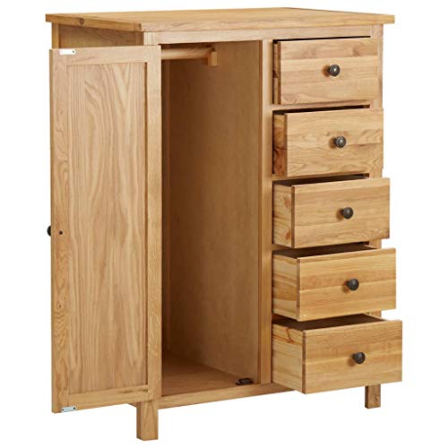 Solid Oak Wood Wardrobe with Hanging Rail and Drawers Q715
