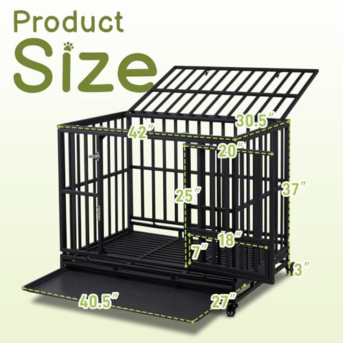 42" Large Metal Wire Dog Crate with Lockable Wheels, Double Door H4309