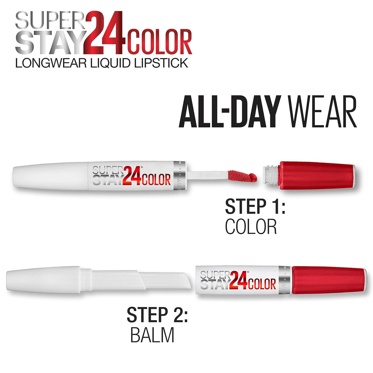 2-Step Long Lasting Liquid Lipstick, Red, 1 oz (Pack of 2) P558