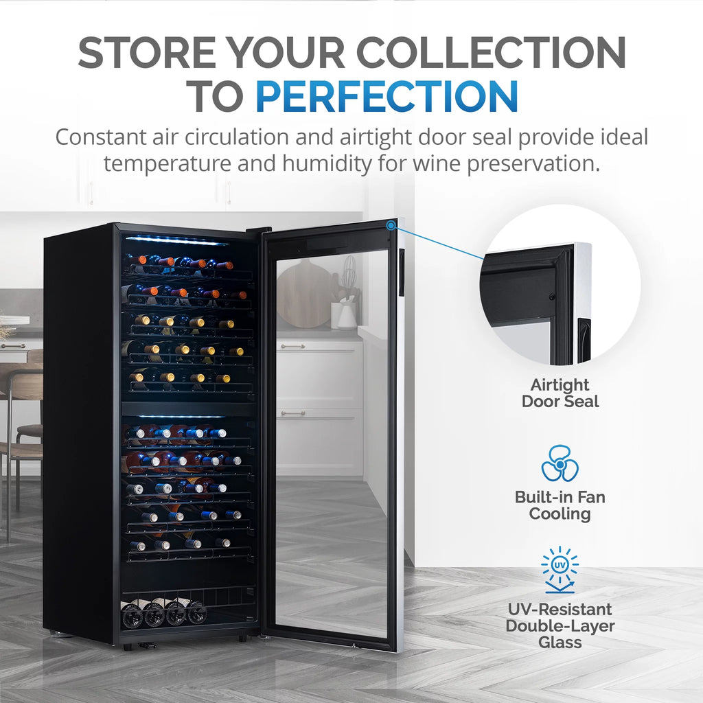 98 Bottle Dual Zone Stainless Steel Wine Refrigerator P174