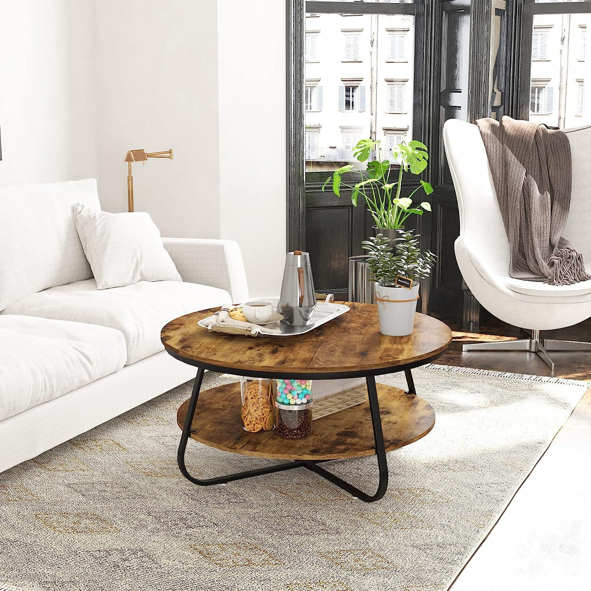 35.8 Inch Wood Coffee Table with Storage E164