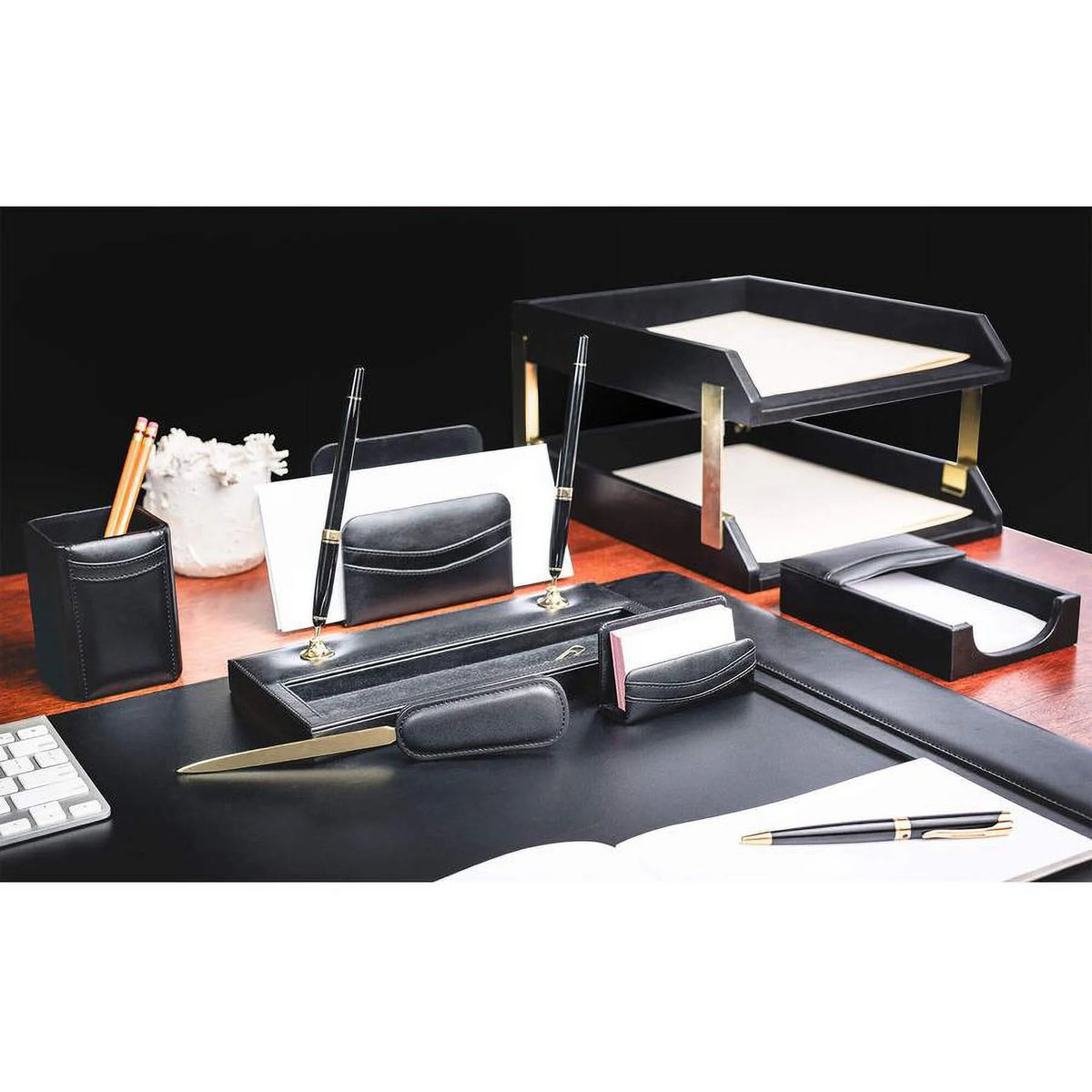 Black Leather 10-Piece Desk Set X277292