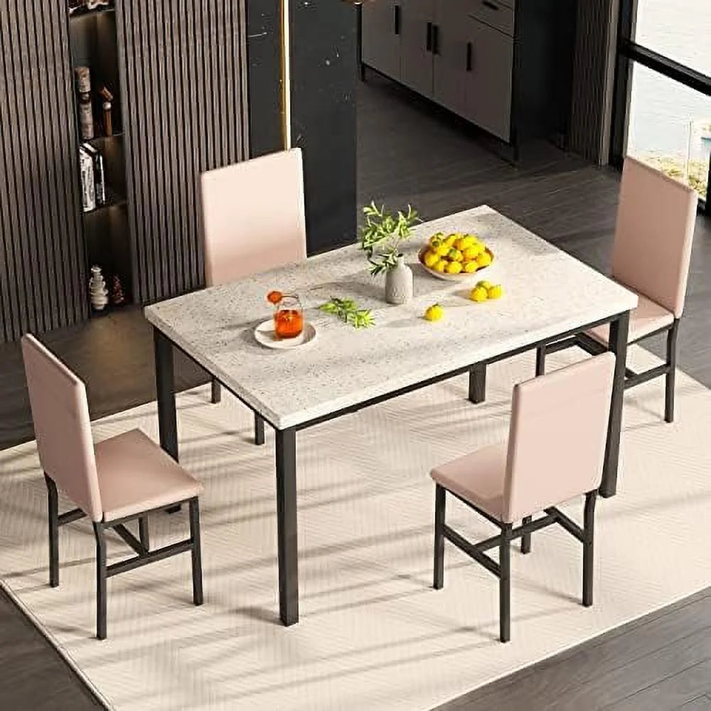 5-Piece Faux Marble Kitchen Table & Chair Set J731