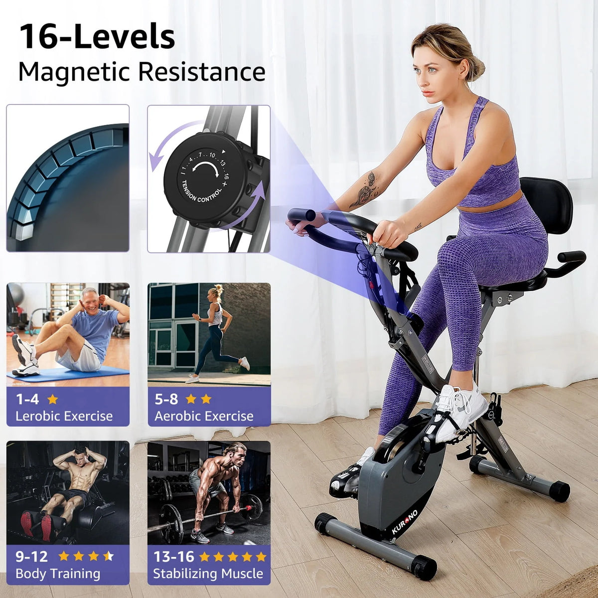 Folding Indoor Cycling Bike 330LB Capacity Magnetic Resistance S6736