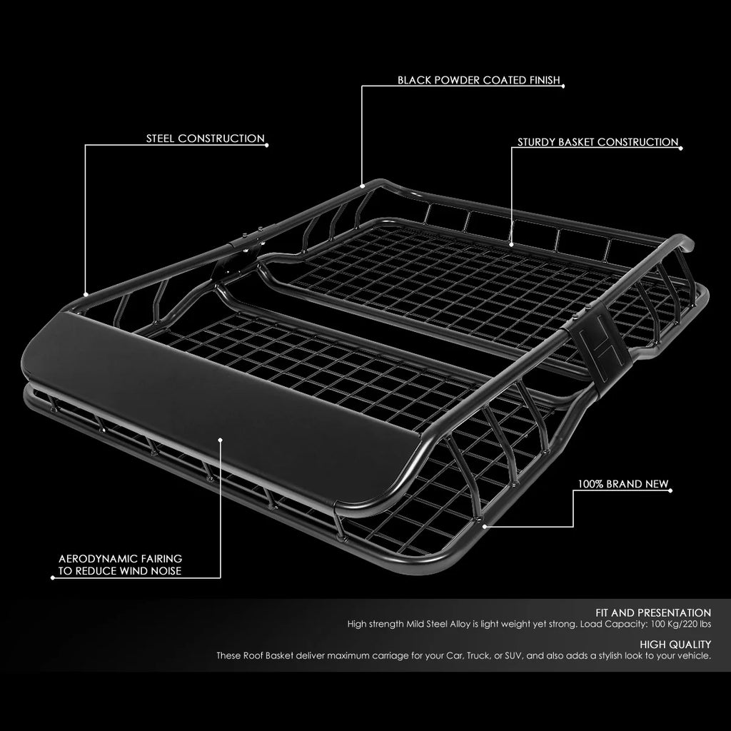 Black Steel Roof Rack Cargo Carrier Basket with Wind Fairing G159