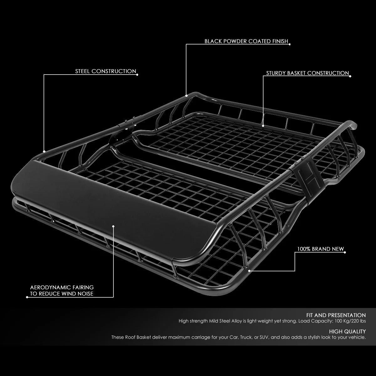 Black Steel Roof Rack Cargo Carrier Basket with Wind Fairing G159