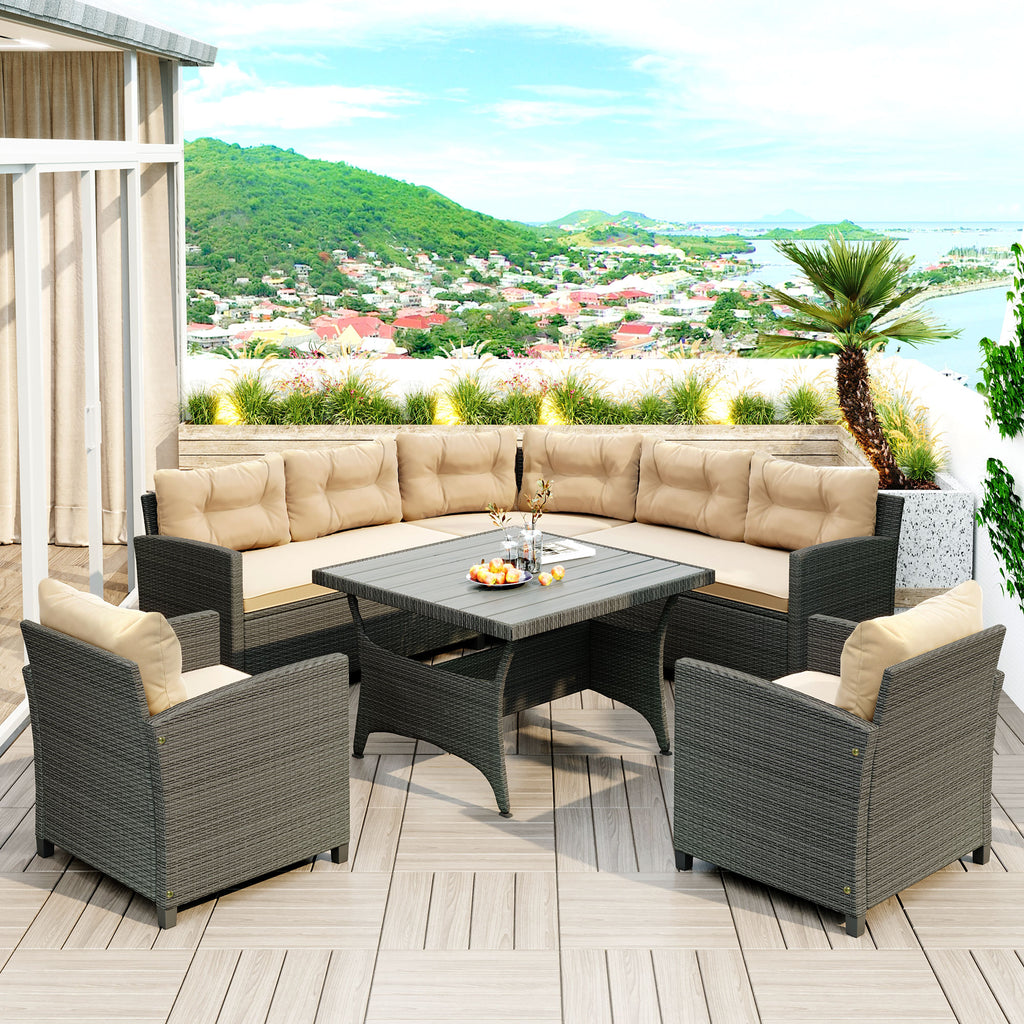 6-Piece Outdoor Wicker Sofa Set with Cushions and Pillows J617